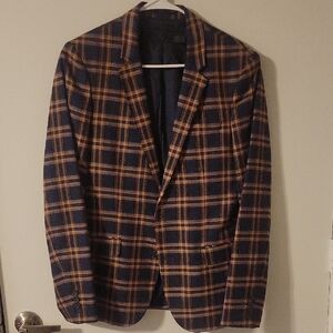 ASOS Men's Plaid Blazer - Navy and Orange